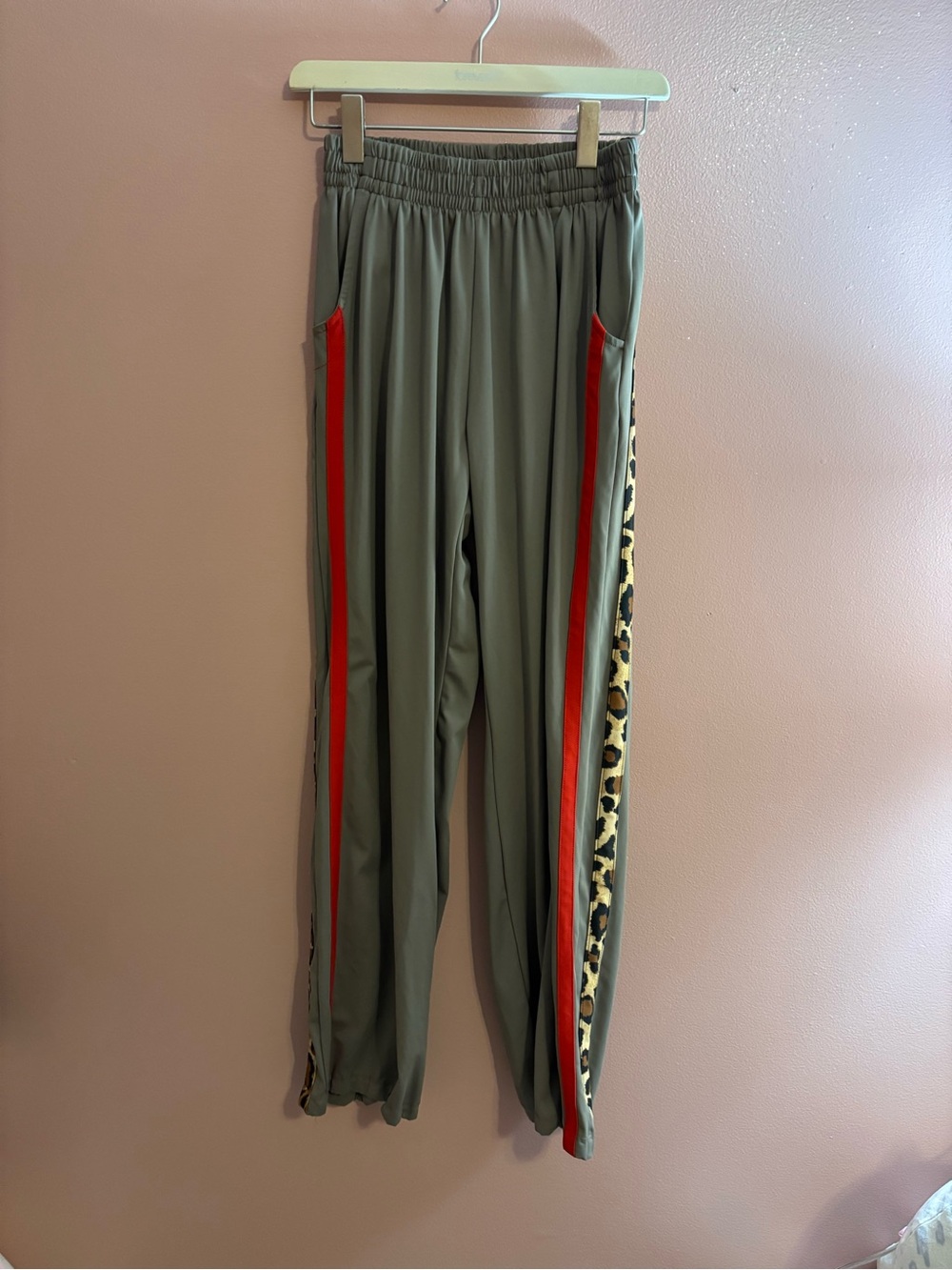 Women’s Track Pants with Red Stripe and Leopard Trim Tiger Friday Dancewea